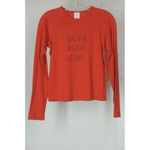 Vtg Calvin Klein T-Shirt Top Women's Size M Medium Red Long Sleeve Made In USA
